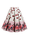 Vintage Retro Casual Knee Length High Waisted A-Line Floral Print Pleated Flare Skirt