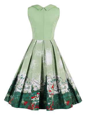 1950s V-Neck Vintage Casual Cocktail Swing Christmas Dress