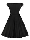 Retro 1950s Cocktail Party Black A-Line Homecoming Cute Turn Down Collar Midi Dress Detail View