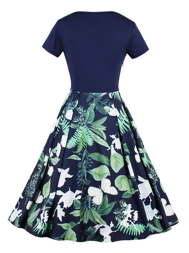 Blue Vintage Evening Knee Length Bridesmaid Juniors Retro Cocktail Dress Back View