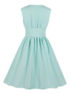 Light Green Vintage Rockabilly Pinup V Neck Sleeveless Christmas Holiday Party Dress Detail View