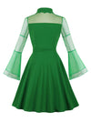 Vintage Mesh Long Sleeves Style Green A-line full skirt Halloween Party Dress Back View