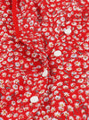 1950s Casual Deep V-Neck Christmas Party Red A-Line High Waist Tea Length Dress Detail View