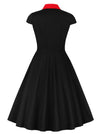 Black Vintage Cap Sleeve V Neck Casual Casual Work Outdoors House Wear Party Wedding Dress Back View
