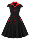 Elegant Vintage Retro Chic Button Pocket Swing Cocktail Dress Main View