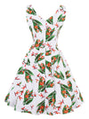 Elegant Floral Cocktail Evening Casual Homecoming Green Floral Print Vintage 1950s Style Dress Back View