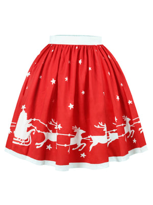 Christmas Santa Pleated Flared Short Midi Swing Skater Skirt