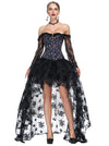 Black and Blue Off Shoulder Hi-Lo Skirt Set Halloween Overbust Corsets Outfits for Women Model Show Side View