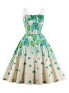 Vintage Spaghetti Strap Butterfly Printed Cocktail Party Dress Main View