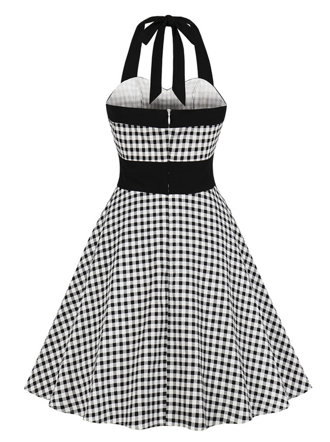 Plaid Halter Vintage Retro Swing Cocktail Rockabilly Pinup Dress Back View