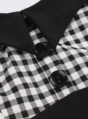 Black and White Tartan Plaid Halter Summer Day Audrey Hepburn Style Dress Detail View