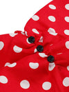 Womens Vintage 1950s Decor Button Cute Red Polka Dots A-Line Christmas Holiday Party Dress Detail View