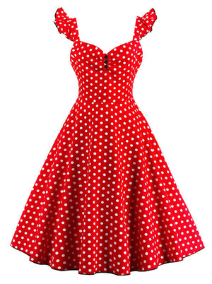 Vintage 1950s Style Polka Dot Print Rockabilly Christmas Dress Main View