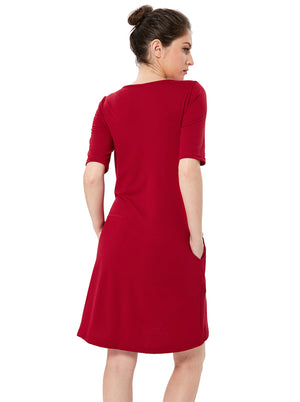 Elegant Red Women Juniors Casual Solid Plain Simple Daily T-Shirt Loose Dress Detail View