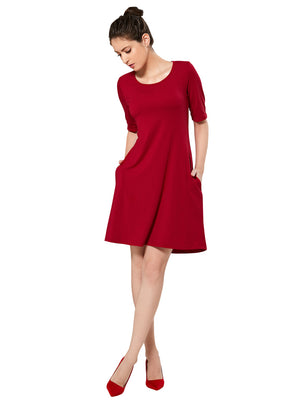 Spring Summer Casual Solid Plain Simple T-Shirt Loose Sleeve Round Neck Casual Flared Midi Dress Front View