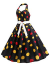 Black Backless Polka Dots Vintage 1950s Style Juniors Summer Sleeveless Halter Dress Back View