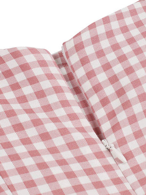 Vintage 1950s Style Swing Plaid Print Cocktail White Red Casual Midi Dress Detail View