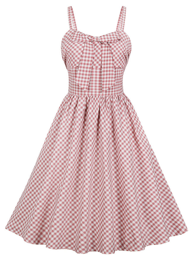 Killreal Women's Elegant Plaid Strap Swing Party Dress with Pocket