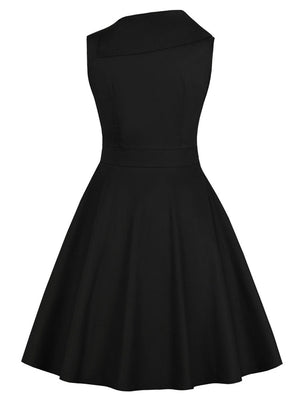 Black Midi Vintage 1950s Style Women Juniors Bridesmaid Cocktail Dress Back View