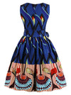 Fashionable Colorful Geometric 3D Printed Striped Summer Holiday Dress with Belted Back View