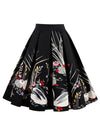 1950s Vintage Swan Floral Printed Striped Pleated Swing Skirt Main View