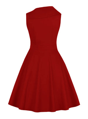 Midi Vintage 1950s Style Juniors Bridesmaid Cocktail Spring Summer Red Wedding Guest Dress Back View