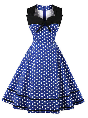 Sleeveless 1950s Retro Vintage Polka Dot Print Rockabilly Dress