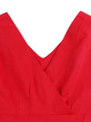 Womens Elegant Deep Wrap V-Neck Sleeveless Wedding Guest Dress Solid Red Detail View