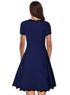Vintage Lace Swing Royal Blue Cocktail Midi Short Sleeves Formal Wedding Guest Bridesmaid Dress Back View