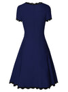 Womens Blue Formal Evening Cocktail Vintage Short Sleeves Lace Cocktail Dress Detail View