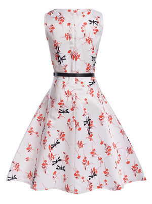 Sleeveless Silk Floral Retro Rockabilly Formal Knee Length For Toddlers Girls Back View