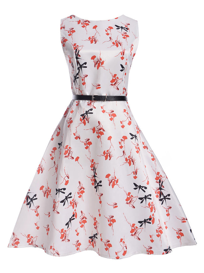 Sleeveless Silk Floral Retro Rockabilly Formal Knee Length For Toddlers Girls Back View