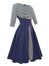 1950's Vintage Striped Business Casual Dress with Half Sleeves