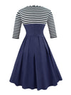 1950's Vintage Striped Business Casual Dress with Half Sleeves