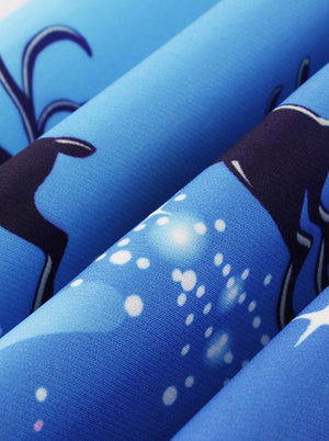 Blue Christmas Elk Casual Ugly Xmas Reindeer Sweater Snowman Print Dress Detail View