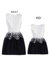 Jacquard Colorblock Sleeveless A-Line Party Floral Casual Dress with Zipper for Adult and Child