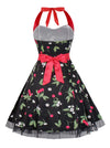 Sweetheart Halterneck Cherry Print Casual Summer Cocktail Dress