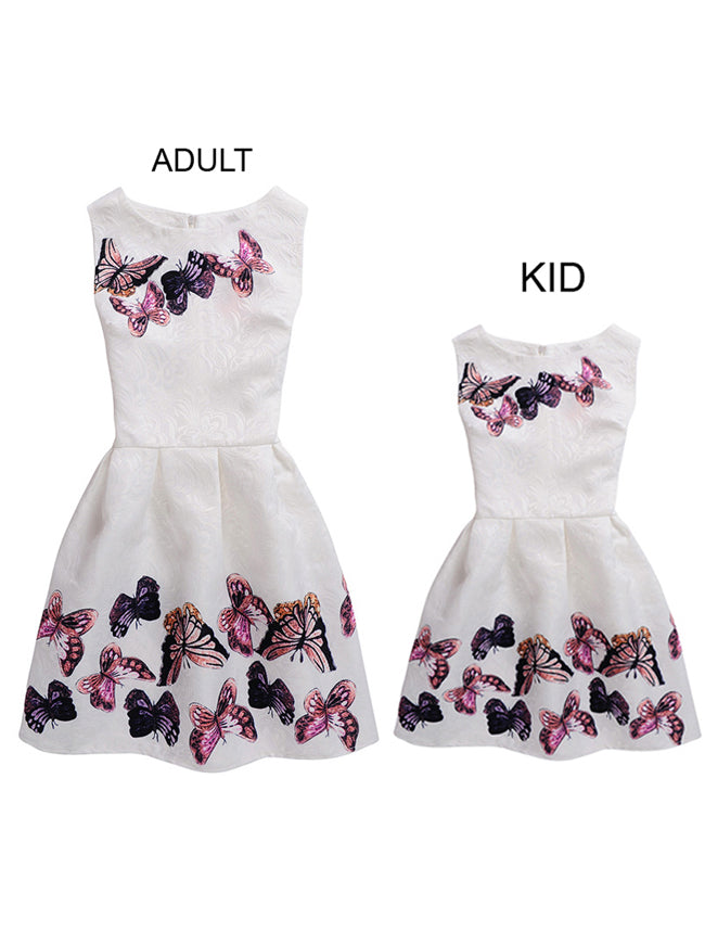 Girl's Fancy Jacquard Sleeveless A-Line Swing Butterfly Party Casual Dress with Zipper Main View