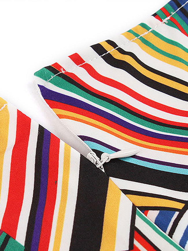 Multicolored Vintage Style Hollow Out Fit Flared Summer Homecoming Dress for Women Junior Detail View