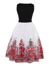 Sleeveless Elegant Floral Print Vintage Cocktail Party Dress