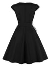 Vintage Embroidery Cocktail Cap Sleeve Retro Swing Dress Back View