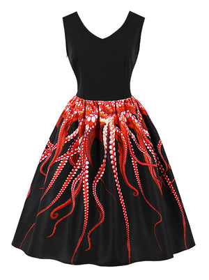 V-neck Sleeveless Unique 3D Digital Octopus Tentacle Print Dress