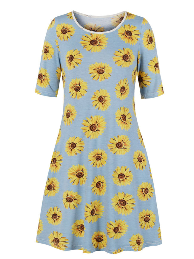 Fashion Spring Summer Casual T Shirt Dresses Short Sleeve Swing Dress Front View