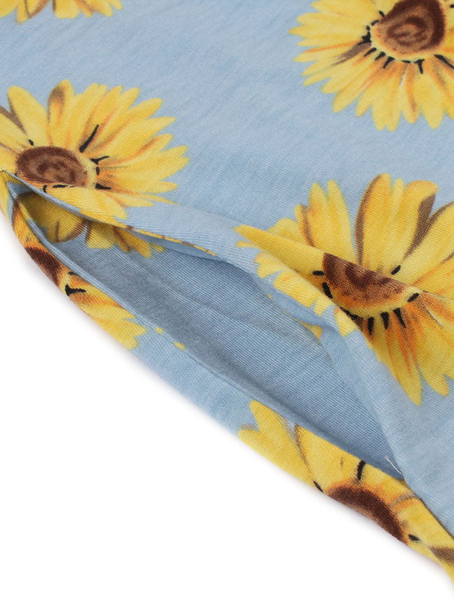Juniors Casual Floral Print T-Shirt Loose Round Neck Summer Dress Detail View