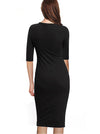 Black Half Sleeve Pencil Business Work Midi Dress Model Show Back View