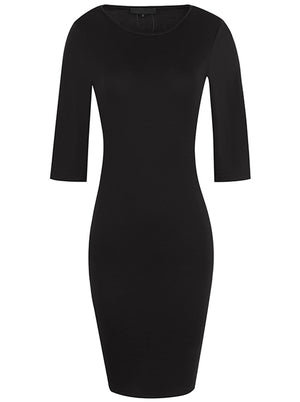 Black Vintage Elegant Stretch Half Sleeve Chic Career Tunic Knee Length Cocktail Dress Main View