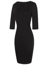 Classy Round Neck High Waist Tea Length Evening Dating Black Dress for Women Side View