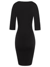 Solid Color Black Half Sleeve Cotton Bandage Bodycon Soft Slim Fit Club Midi Dress for Women Detail View