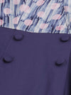 Pink Polka Dots Print Dark Blue Women Retro Pinup V-Neck Rockabilly Pinup Girls Dress Detail View