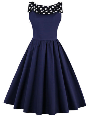 Sexy Vintage Style Backless Cocktail Party Dress with Polka Dot Print Collar Main View